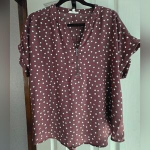 Maurices Mauve Polka Dot Zip-Front Blouse